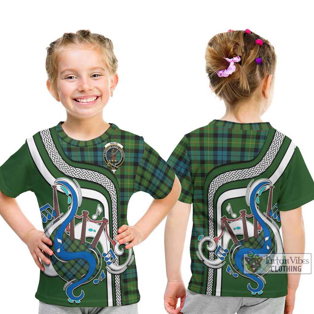 Tartan Vibes Clothing Rollo Ancient Tartan Kid T-Shirt with Epic Bagpipe Style