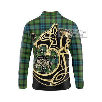 Rollo Ancient Tartan Long Sleeve Polo Shirt with Family Crest Celtic Wolf Style