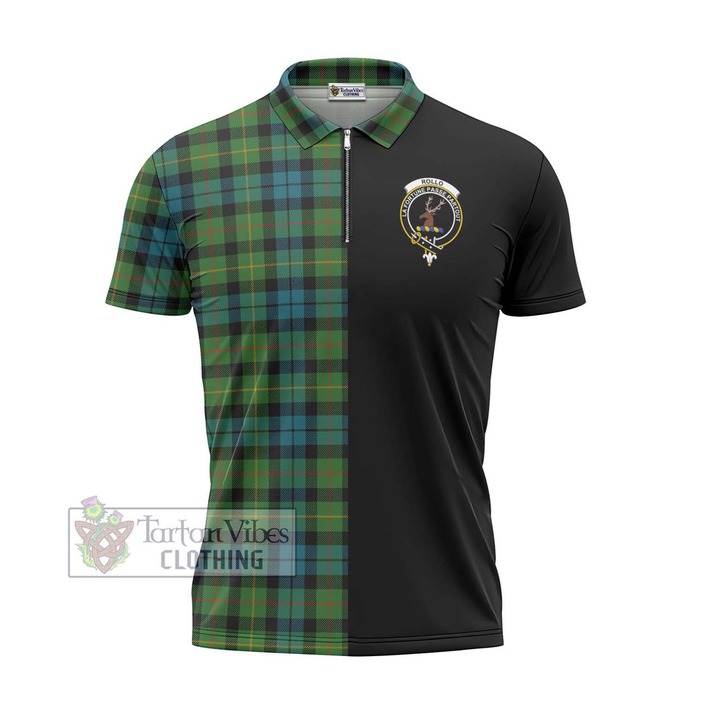 Rollo Ancient Tartan Zipper Polo Shirt with Family Crest and Half Of Me Style - Tartanvibesclothing Shop