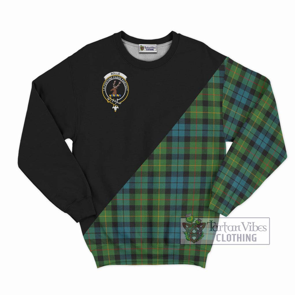 Rollo Ancient Tartan Sweatshirt with Family Crest and Military Logo Style - Tartanvibesclothing Shop