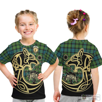 Rollo Ancient Tartan Kid T-Shirt with Family Crest Celtic Wolf Style