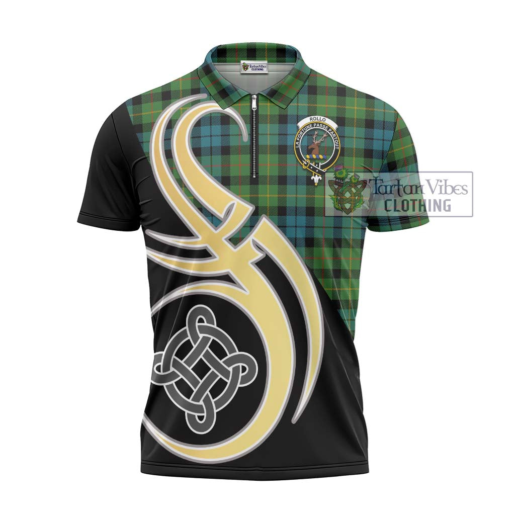 Tartan Vibes Clothing Rollo Ancient Tartan Zipper Polo Shirt with Family Crest and Celtic Symbol Style