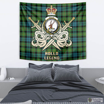 Rollo Ancient Tartan Tapestry with Clan Crest and the Golden Sword of Courageous Legacy