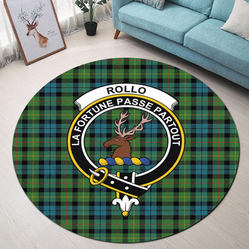 Rollo Ancient Tartan Round Rug with Family Crest