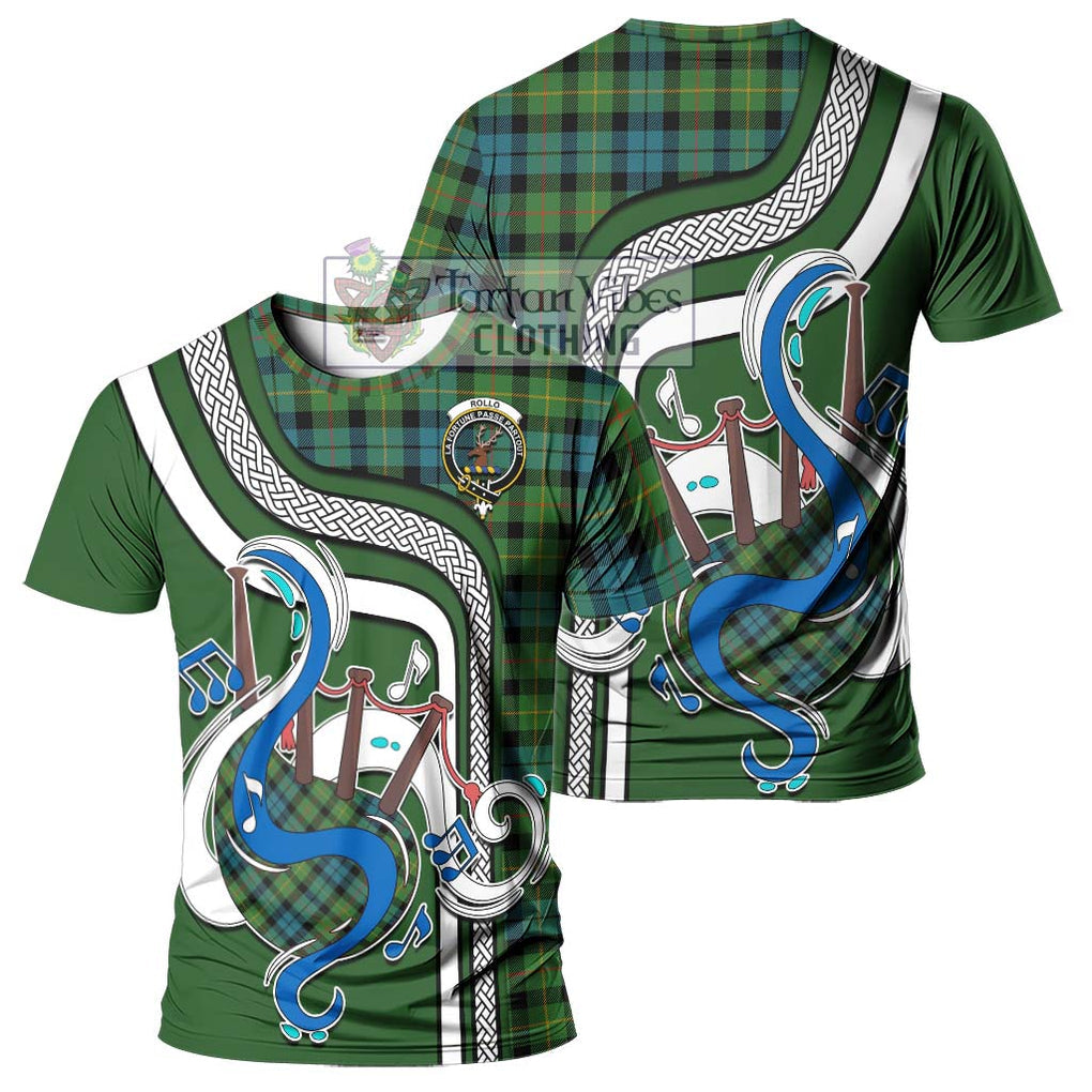 Rollo Ancient Tartan T-Shirt with Epic Bagpipe Style - Tartanvibesclothing Shop