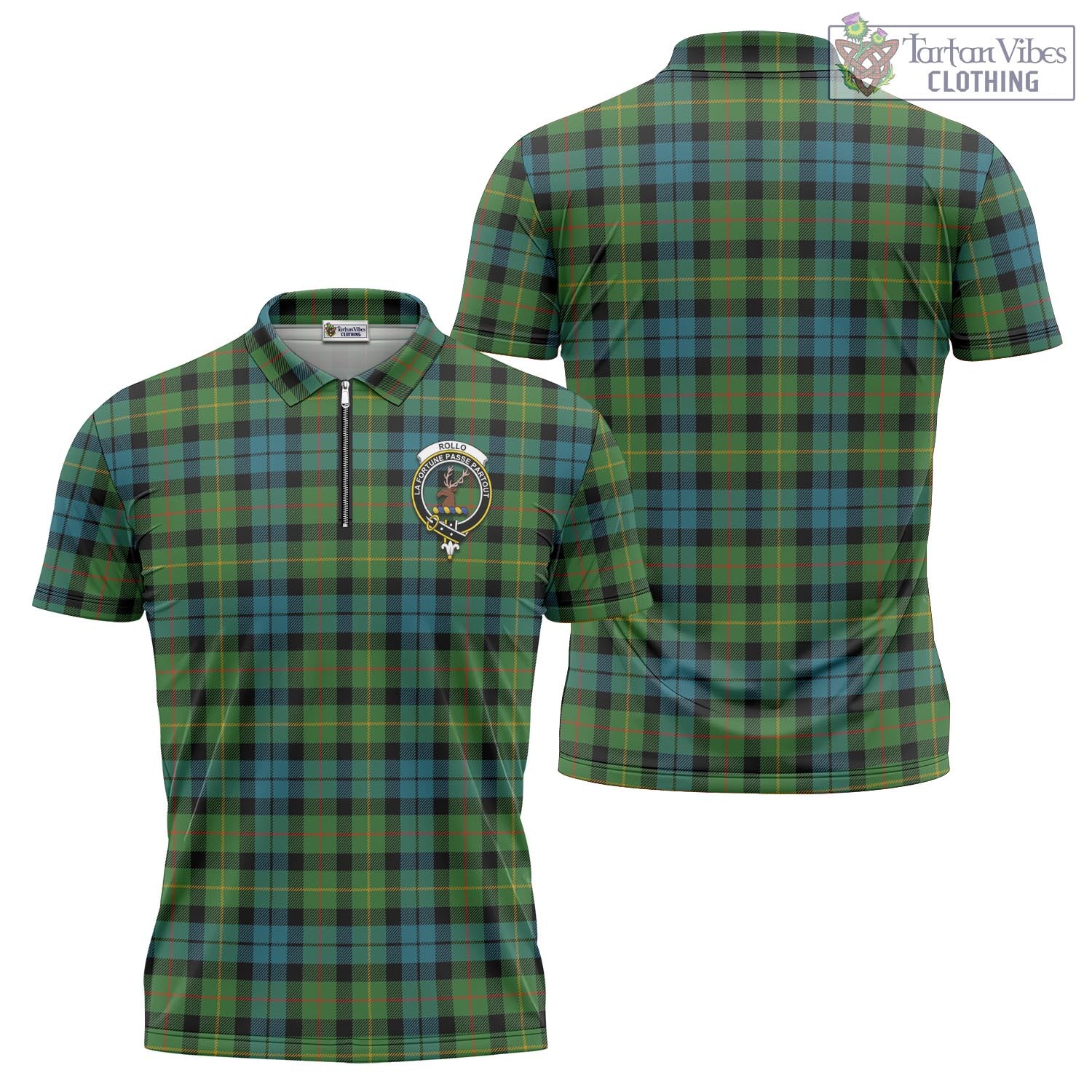 Tartan Vibes Clothing Rollo Ancient Tartan Zipper Polo Shirt with Family Crest