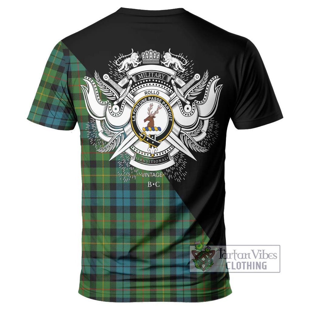 Rollo Ancient Tartan T-Shirt with Family Crest and Military Logo Style - Tartanvibesclothing Shop