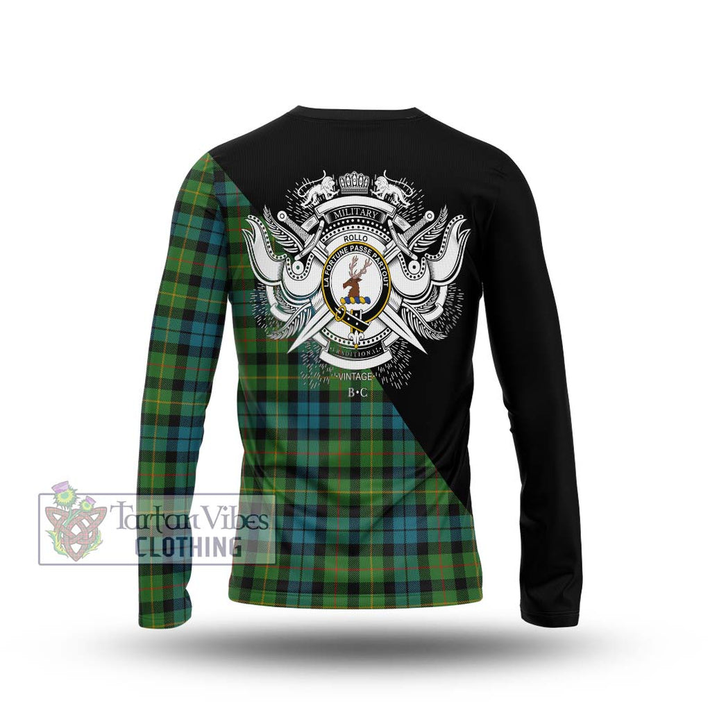 Rollo Ancient Tartan Long Sleeve T-Shirt with Family Crest and Military Logo Style - Tartanvibesclothing Shop