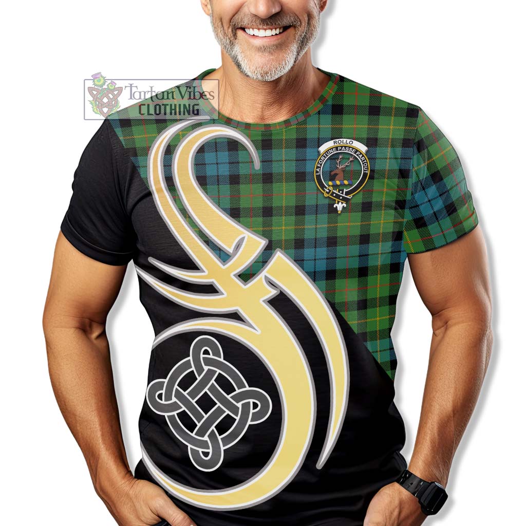 Tartan Vibes Clothing Rollo Ancient Tartan T-Shirt with Family Crest and Celtic Symbol Style