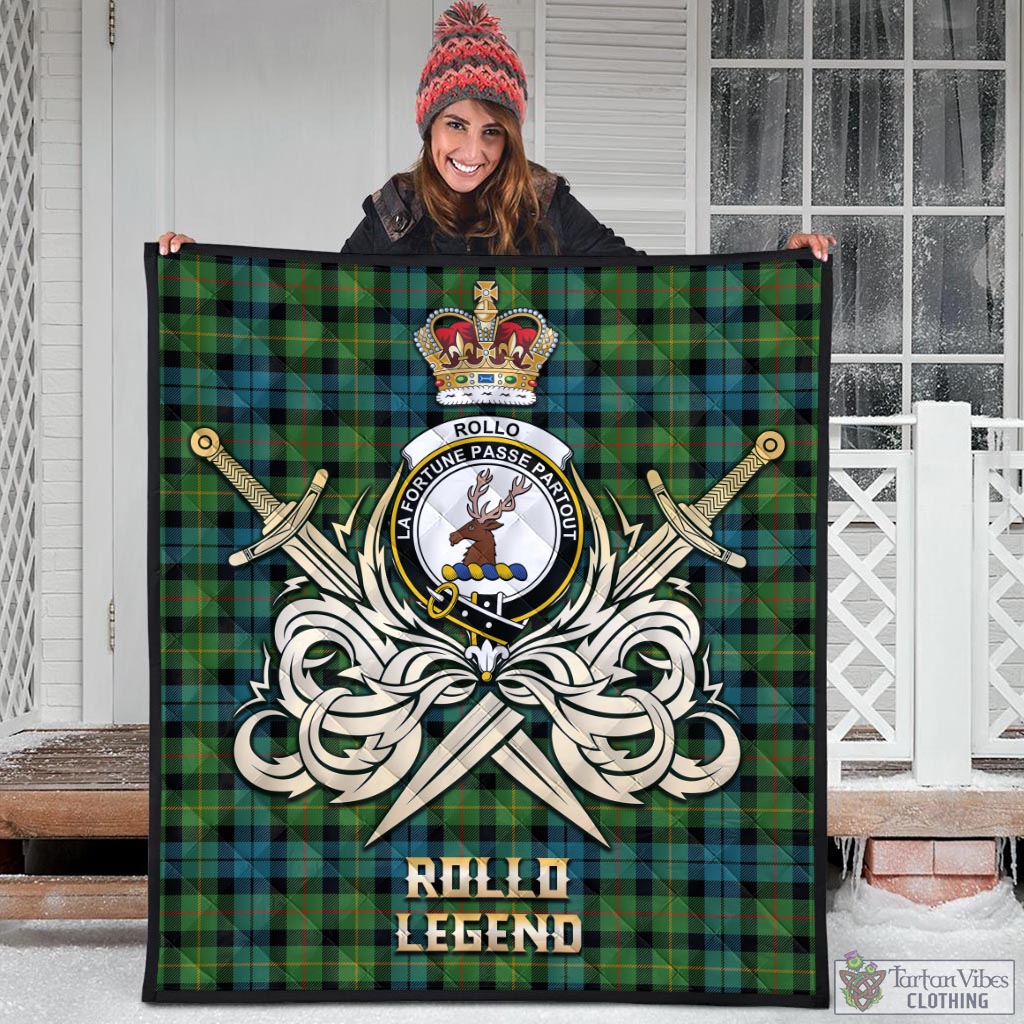 Tartan Vibes Clothing Rollo Ancient Tartan Quilt with Clan Crest and the Golden Sword of Courageous Legacy