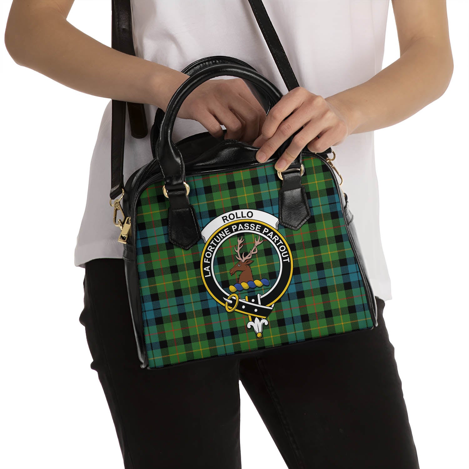 Rollo Ancient Tartan Shoulder Handbags with Family Crest - Tartanvibesclothing