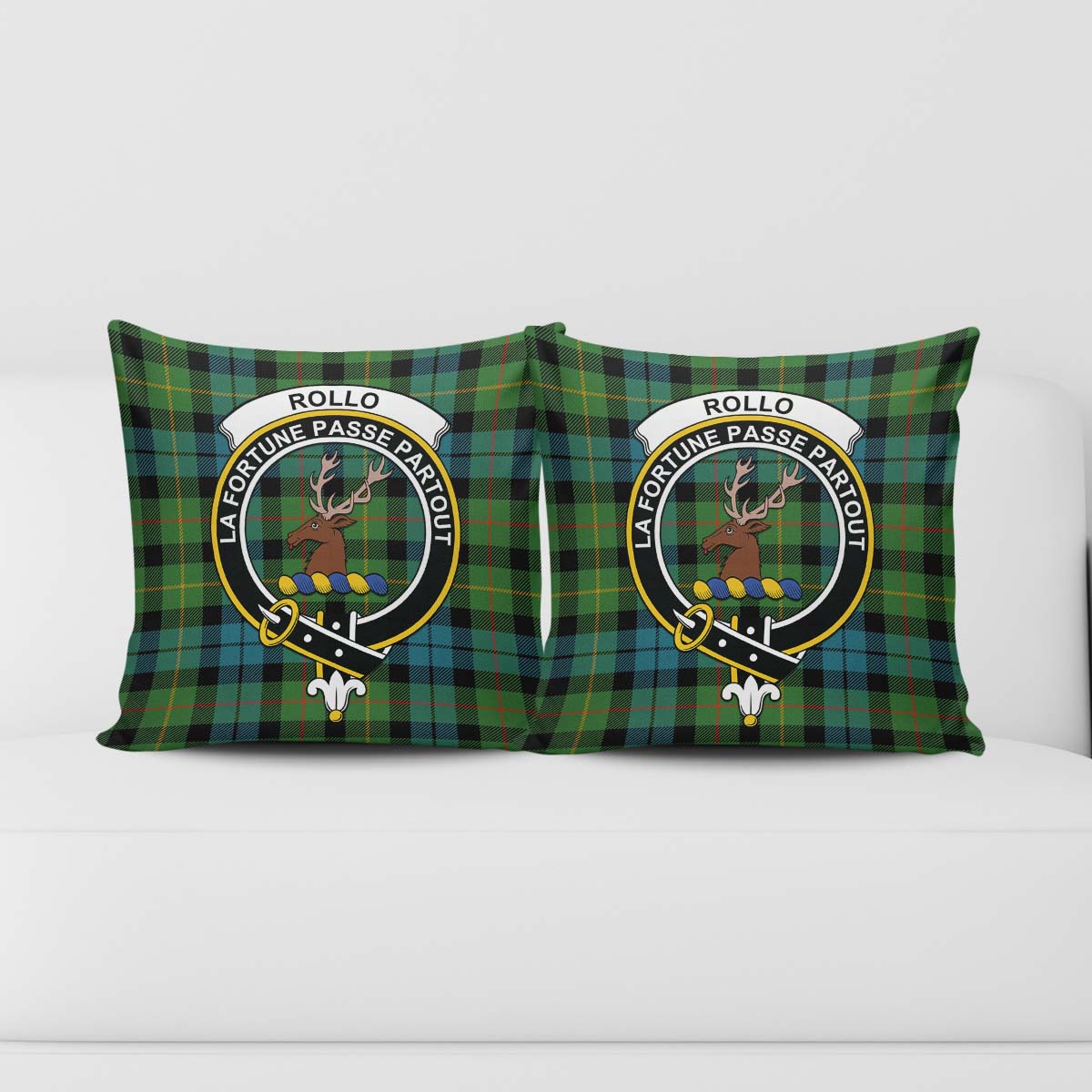 Rollo Ancient Tartan Pillow Cover with Family Crest - Tartanvibesclothing