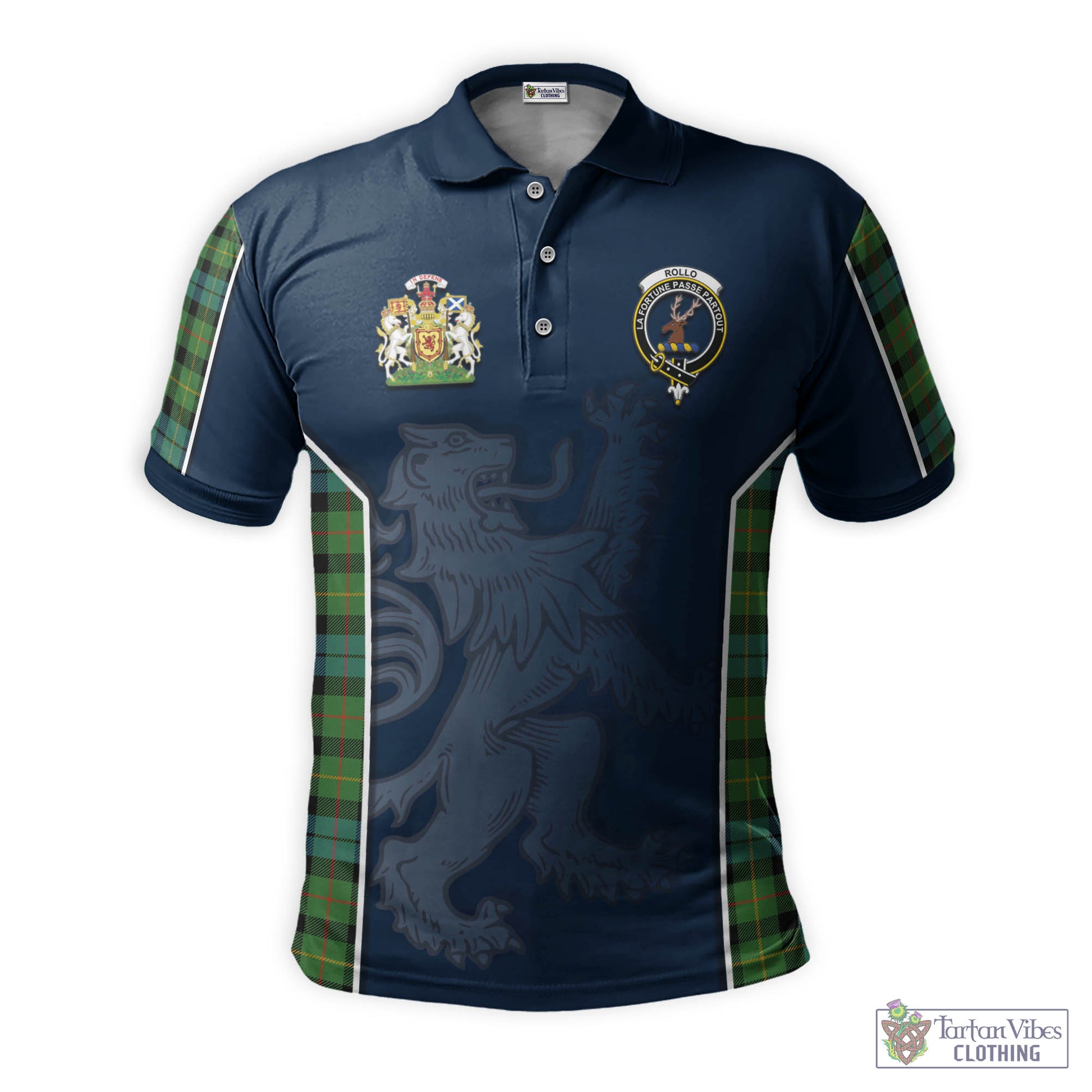 Tartan Vibes Clothing Rollo Ancient Tartan Men's Polo Shirt with Family Crest and Lion Rampant Vibes Sport Style