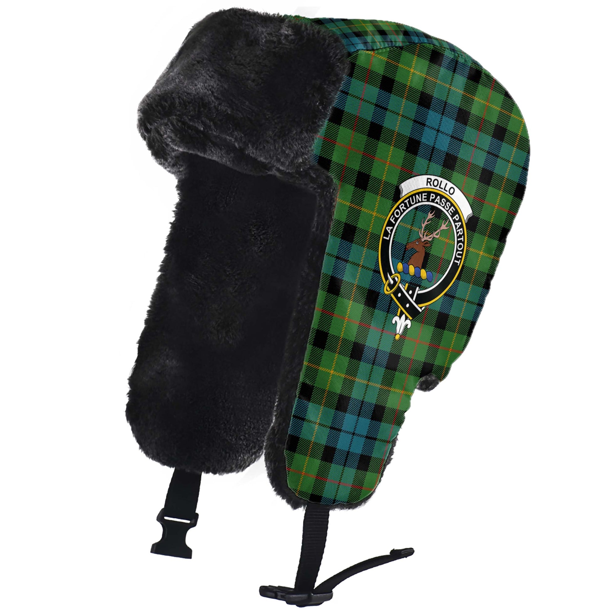 Rollo Ancient Tartan Winter Trapper Hat with Family Crest - Tartanvibesclothing