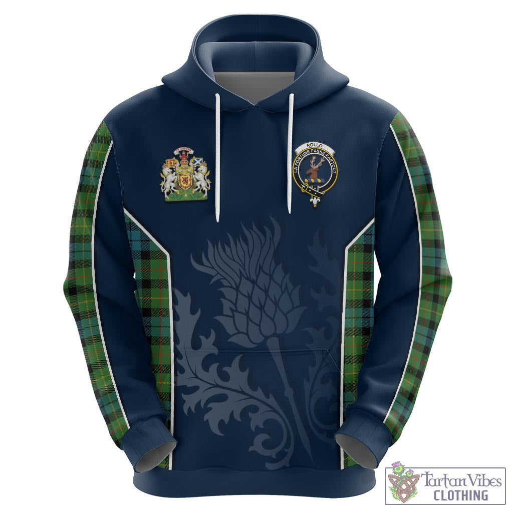 Tartan Vibes Clothing Rollo Ancient Tartan Hoodie with Family Crest and Scottish Thistle Vibes Sport Style