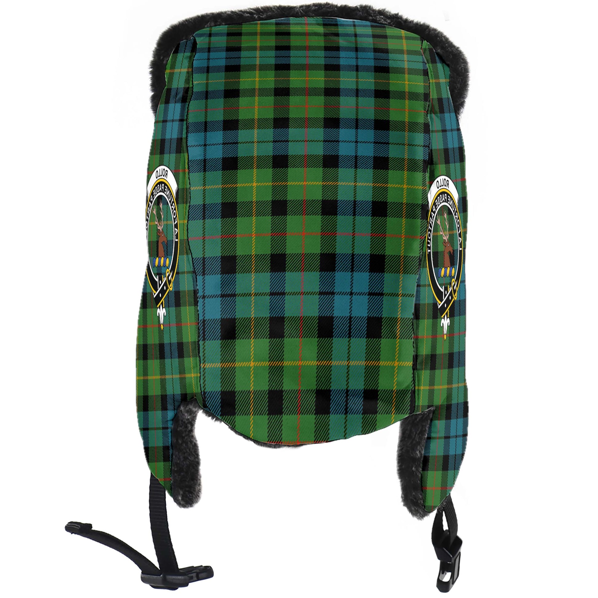 Rollo Ancient Tartan Winter Trapper Hat with Family Crest - Tartanvibesclothing