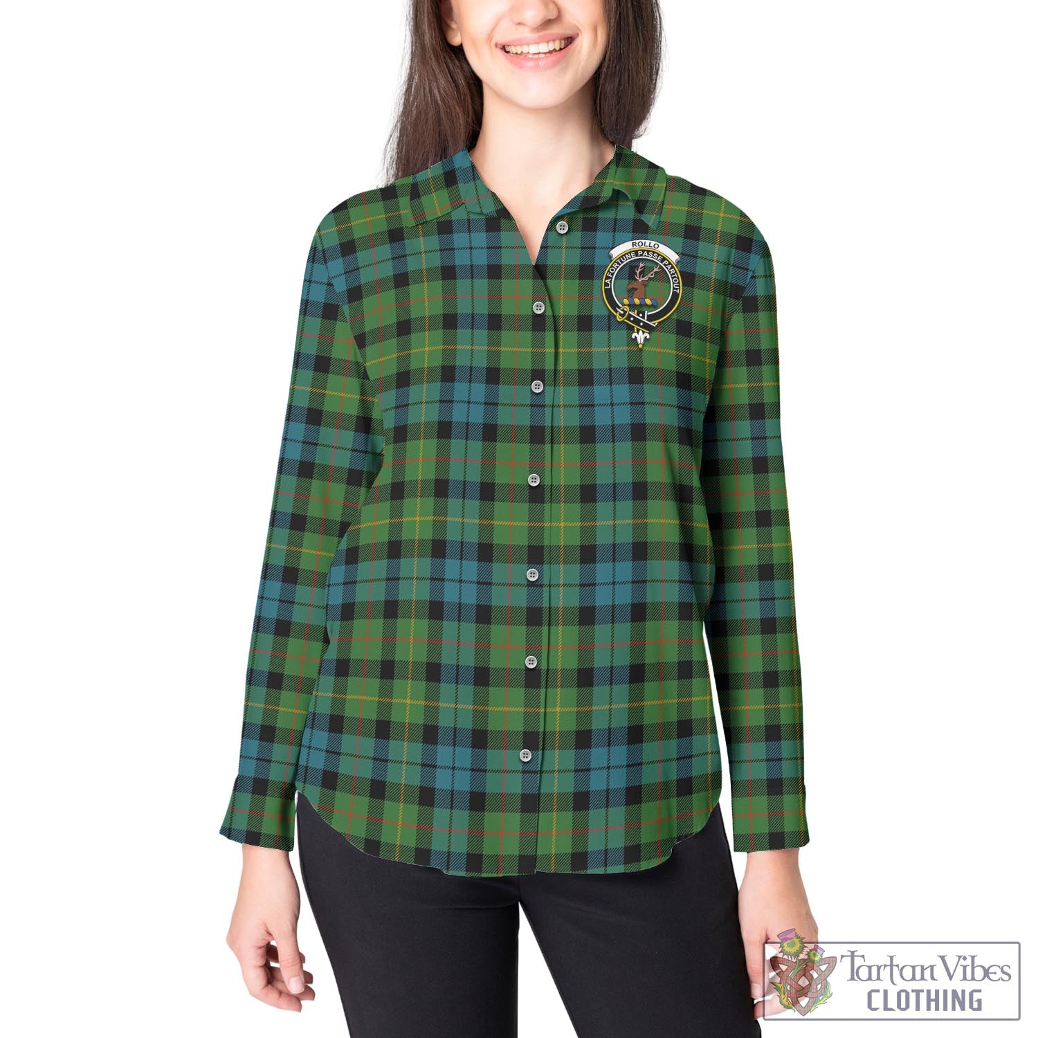 Tartan Vibes Clothing Rollo Ancient Tartan Womens Casual Shirt with Family Crest