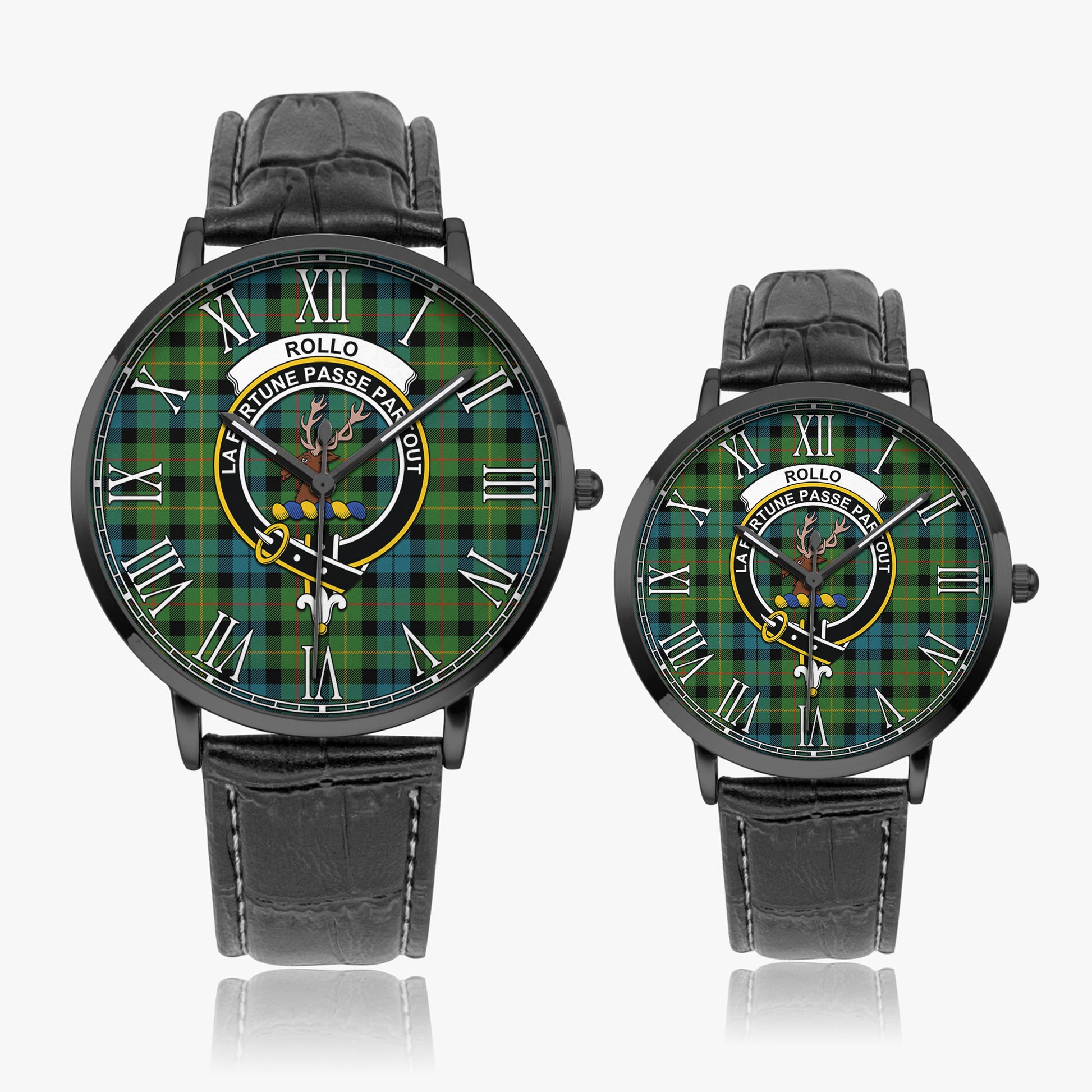 Rollo Ancient Tartan Family Crest Leather Strap Quartz Watch - Tartanvibesclothing