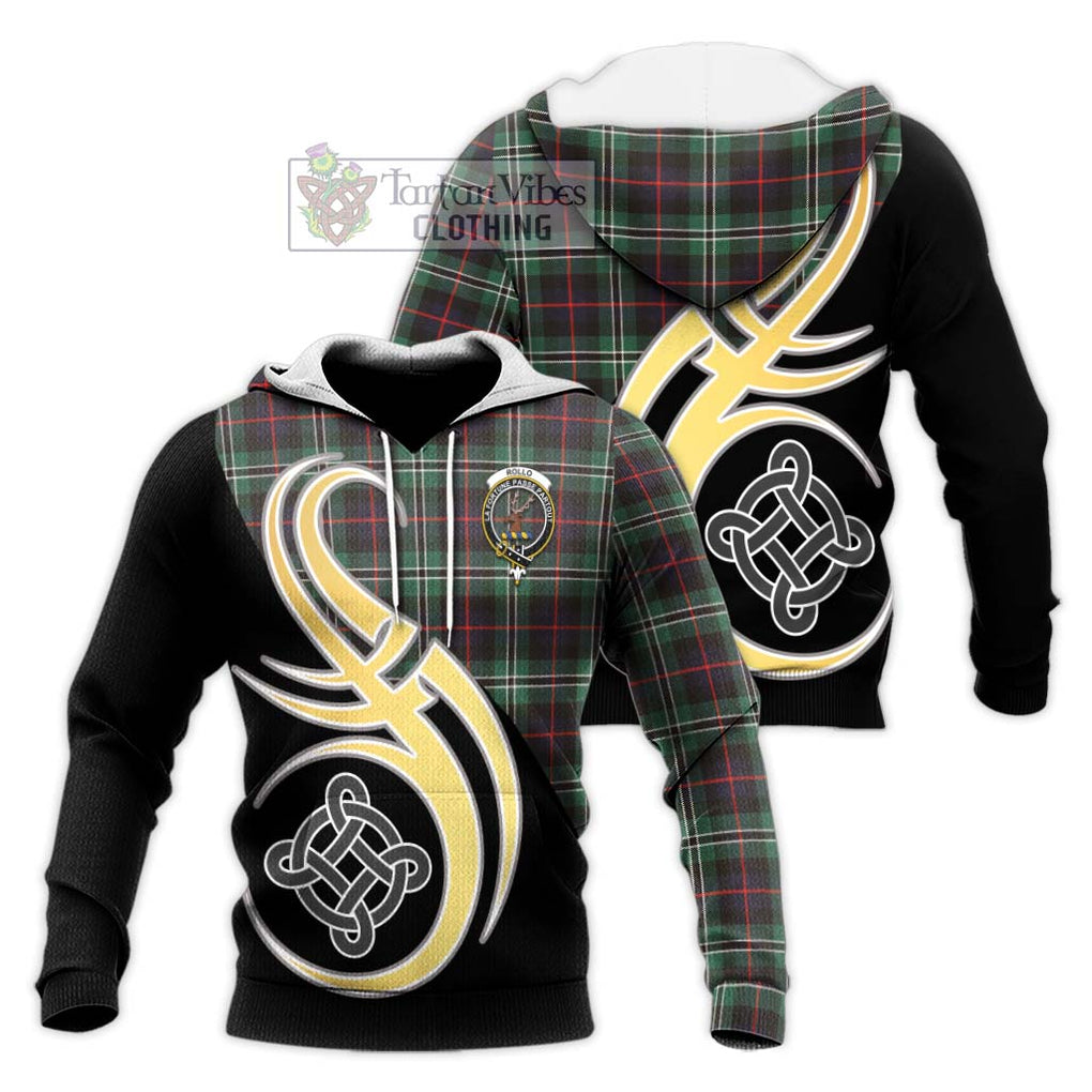 Rollo Hunting Tartan Knitted Hoodie with Family Crest and Celtic Symbol Style Unisex Knitted Pullover Hoodie - Tartan Vibes Clothing