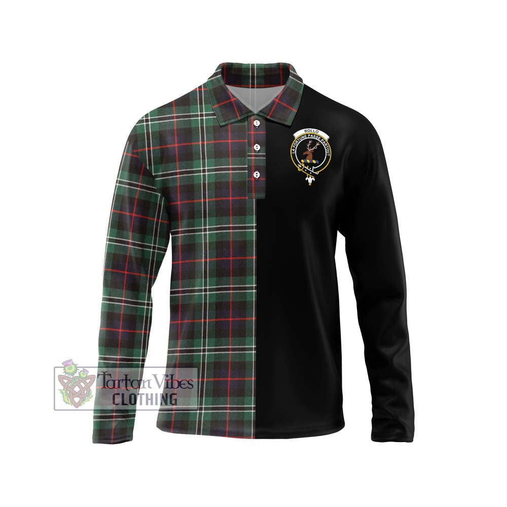 Rollo Hunting Tartan Long Sleeve Polo Shirt with Family Crest and Half Of Me Style Unisex - Tartanvibesclothing Shop