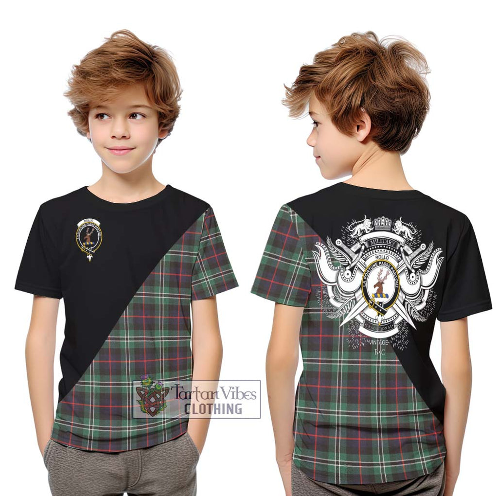 Rollo Hunting Tartan Kid T-Shirt with Family Crest and Military Logo Style Youth XL Size14 - Tartanvibesclothing Shop