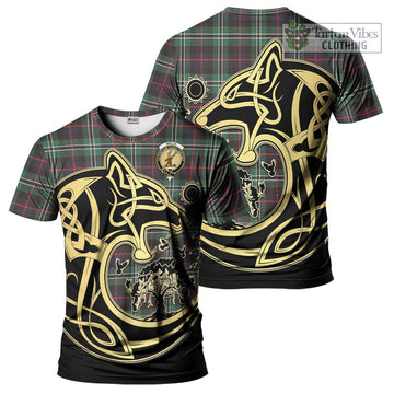 Rollo Hunting Tartan T-Shirt with Family Crest Celtic Wolf Style