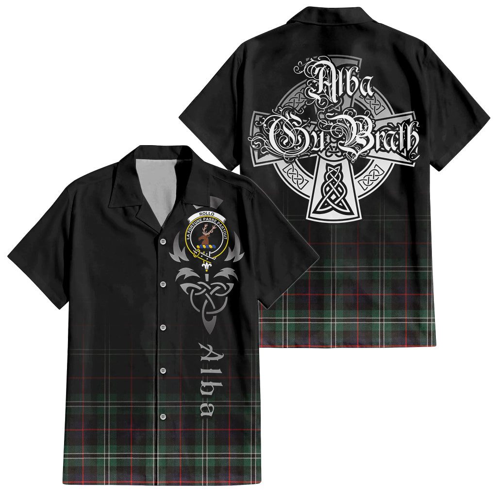 Tartan Vibes Clothing Rollo Hunting Tartan Short Sleeve Button Up Featuring Alba Gu Brath Family Crest Celtic Inspired