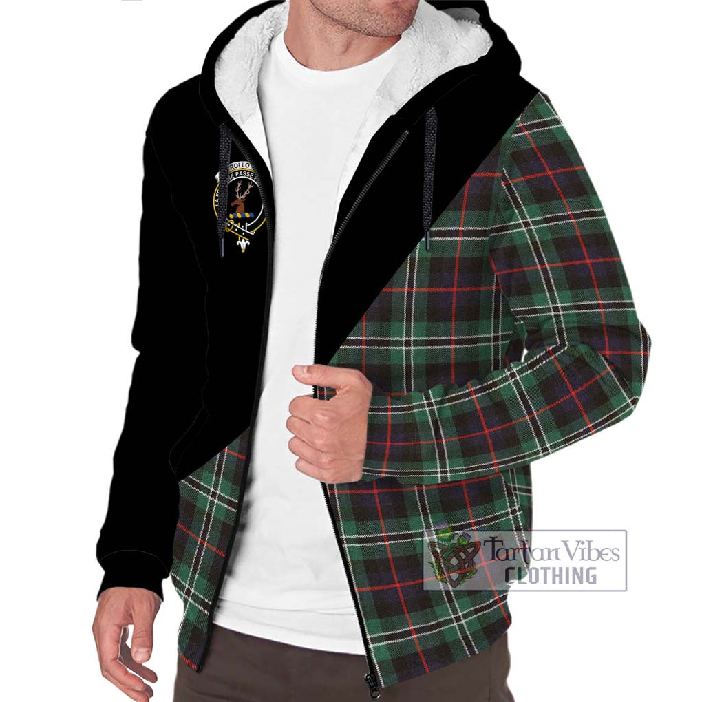 Rollo Hunting Tartan Sherpa Hoodie with Family Crest and Military Logo Style Unisex S - Tartanvibesclothing Shop