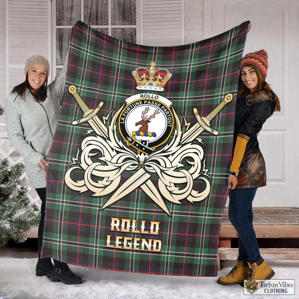 Tartan Vibes Clothing Rollo Hunting Tartan Blanket with Clan Crest and the Golden Sword of Courageous Legacy