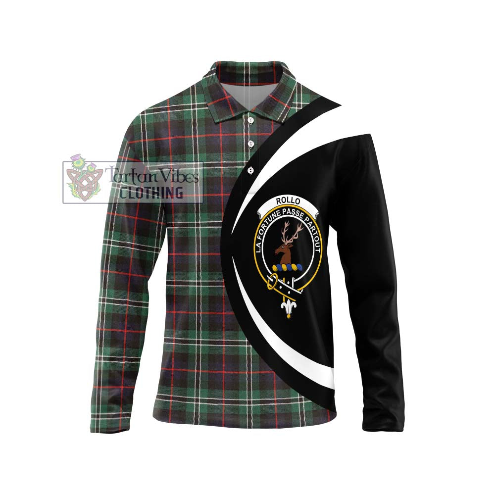 Rollo Hunting Tartan Long Sleeve Polo Shirt with Family Crest Circle Style Unisex - Tartan Vibes Clothing