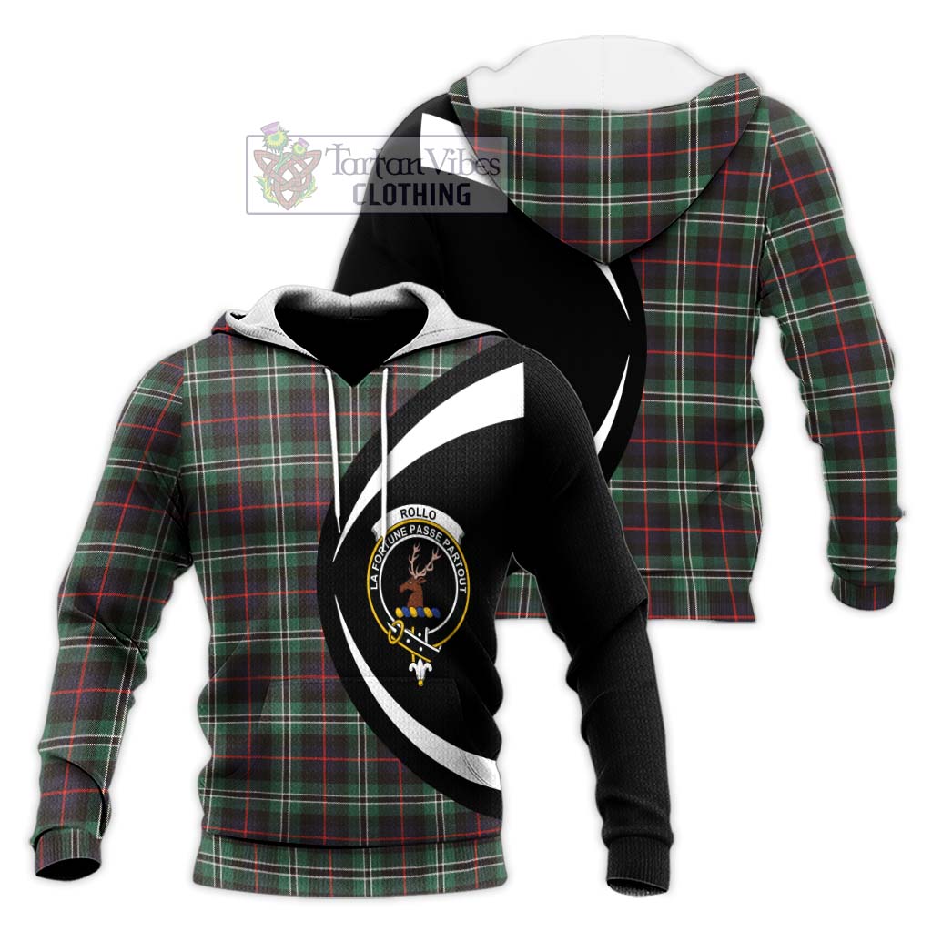 Rollo Hunting Tartan Knitted Hoodie with Family Crest Circle Style Unisex Knitted Pullover Hoodie - Tartan Vibes Clothing