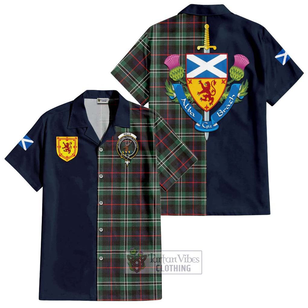 Tartan Vibes Clothing Rollo Hunting Tartan Short Sleeve Button Shirt with Scottish Lion Royal Arm Half Style