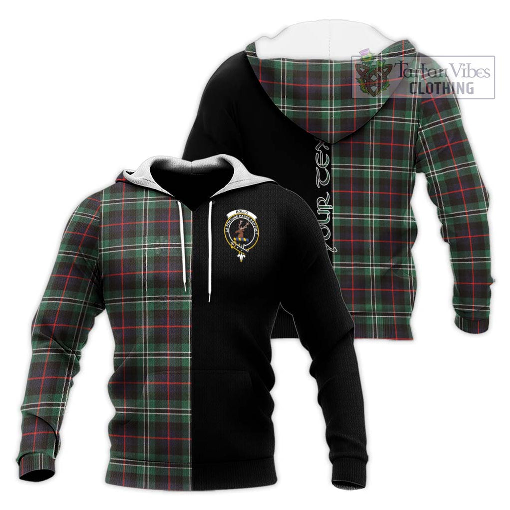 Rollo Hunting Tartan Knitted Hoodie with Family Crest and Half Of Me Style Unisex Knitted Pullover Hoodie - Tartanvibesclothing Shop