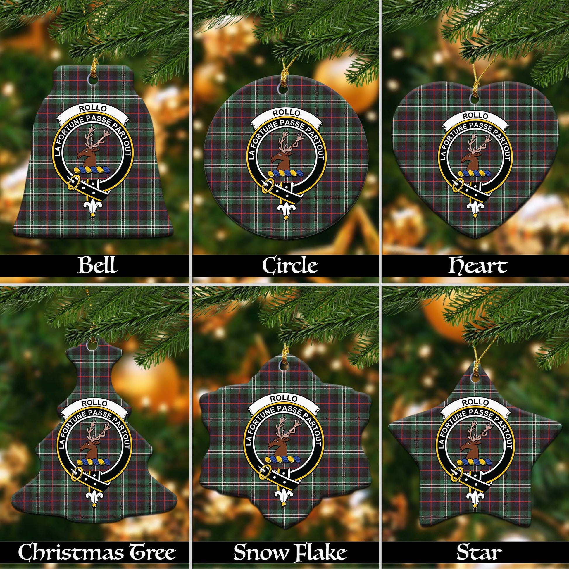 Rollo Hunting Tartan Christmas Ornaments with Family Crest - Tartanvibesclothing