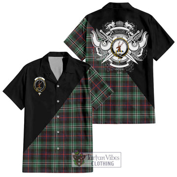 Rollo Hunting Tartan Short Sleeve Button Shirt with Family Crest and Military Logo Style