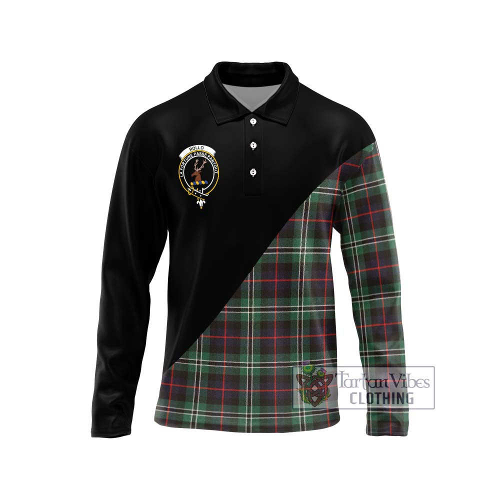 Rollo Hunting Tartan Long Sleeve Polo Shirt with Family Crest and Military Logo Style Unisex - Tartanvibesclothing Shop