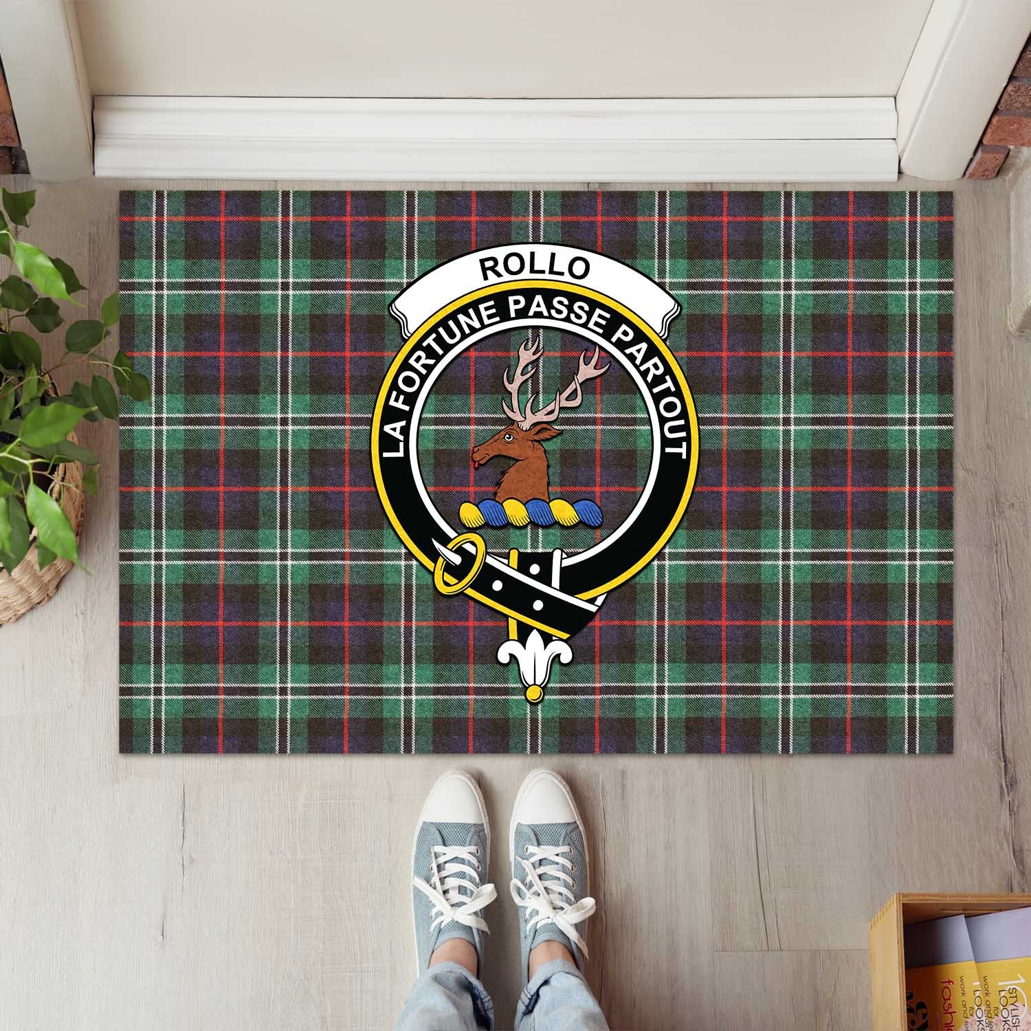 Rollo Hunting Tartan Door Mat with Family Crest - Tartanvibesclothing Shop