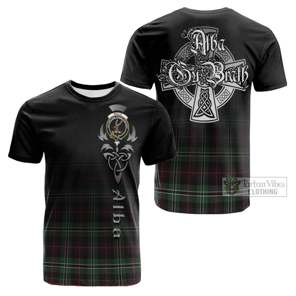 Tartan Vibes Clothing Rollo Hunting Tartan Cotton T-shirt Featuring Alba Gu Brath Family Crest Celtic Inspired