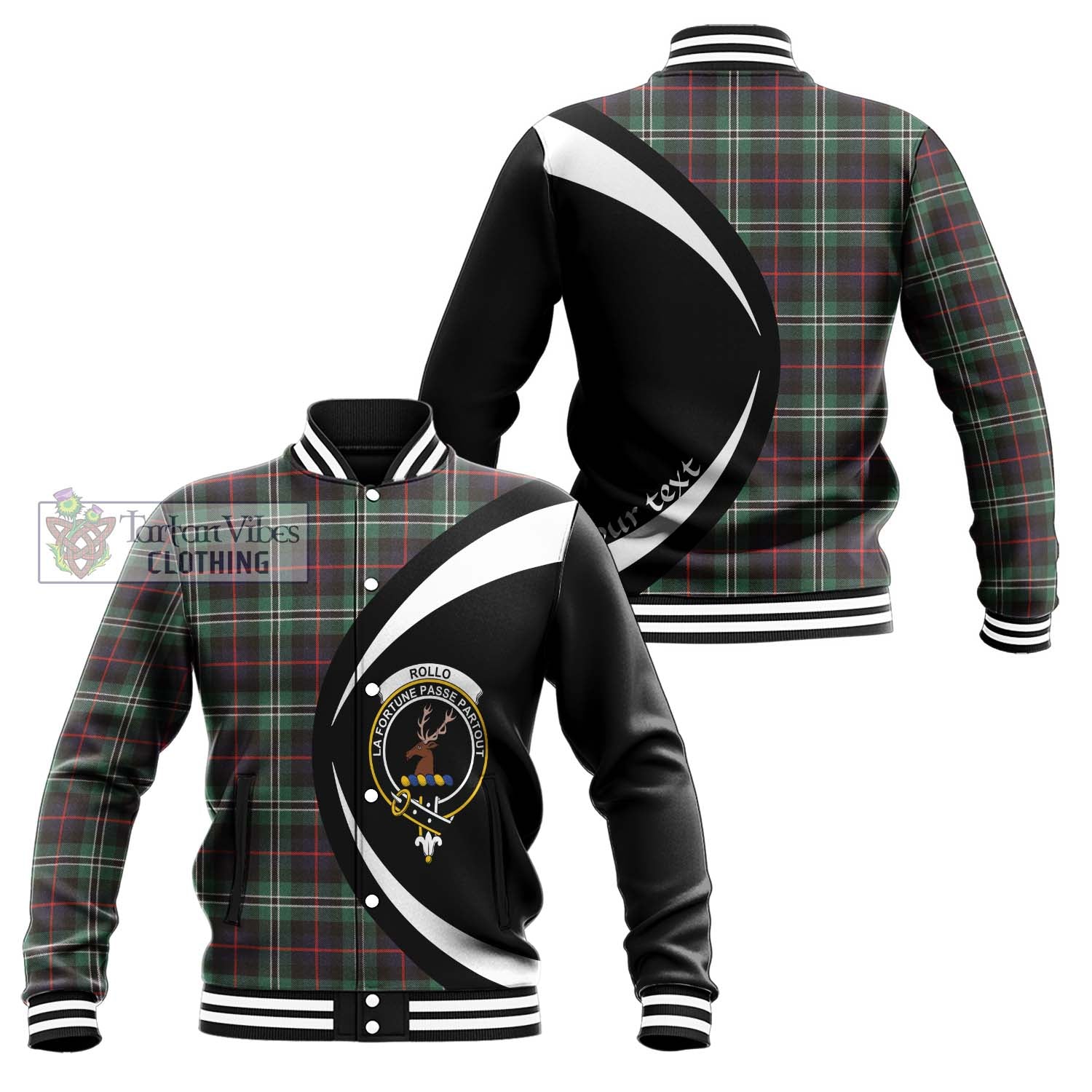 Rollo Hunting Tartan Baseball Jacket with Family Crest Circle Style Unisex - Tartan Vibes Clothing