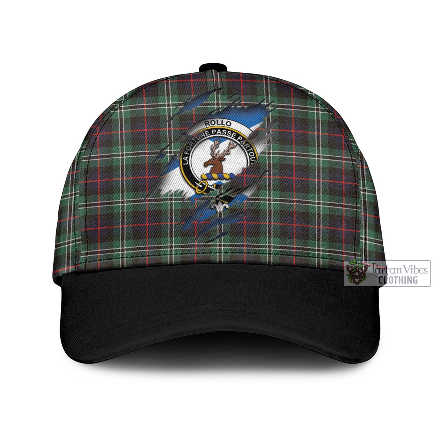 Tartan Vibes Clothing Rollo Hunting Tartan Classic Cap with Family Crest In Me Style