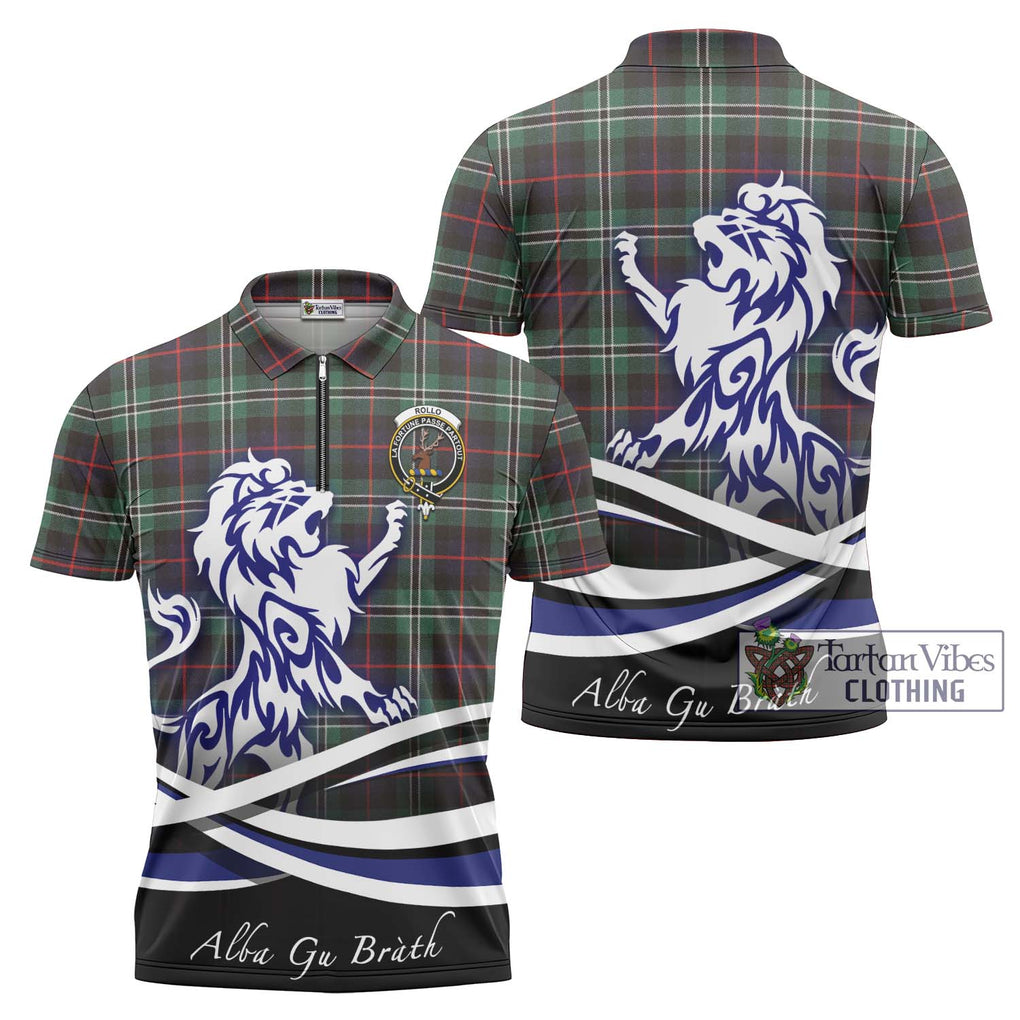 Rollo Hunting Tartan Zipper Polo Shirt with Alba Gu Brath Regal Lion Emblem Unisex - Tartanvibesclothing Shop