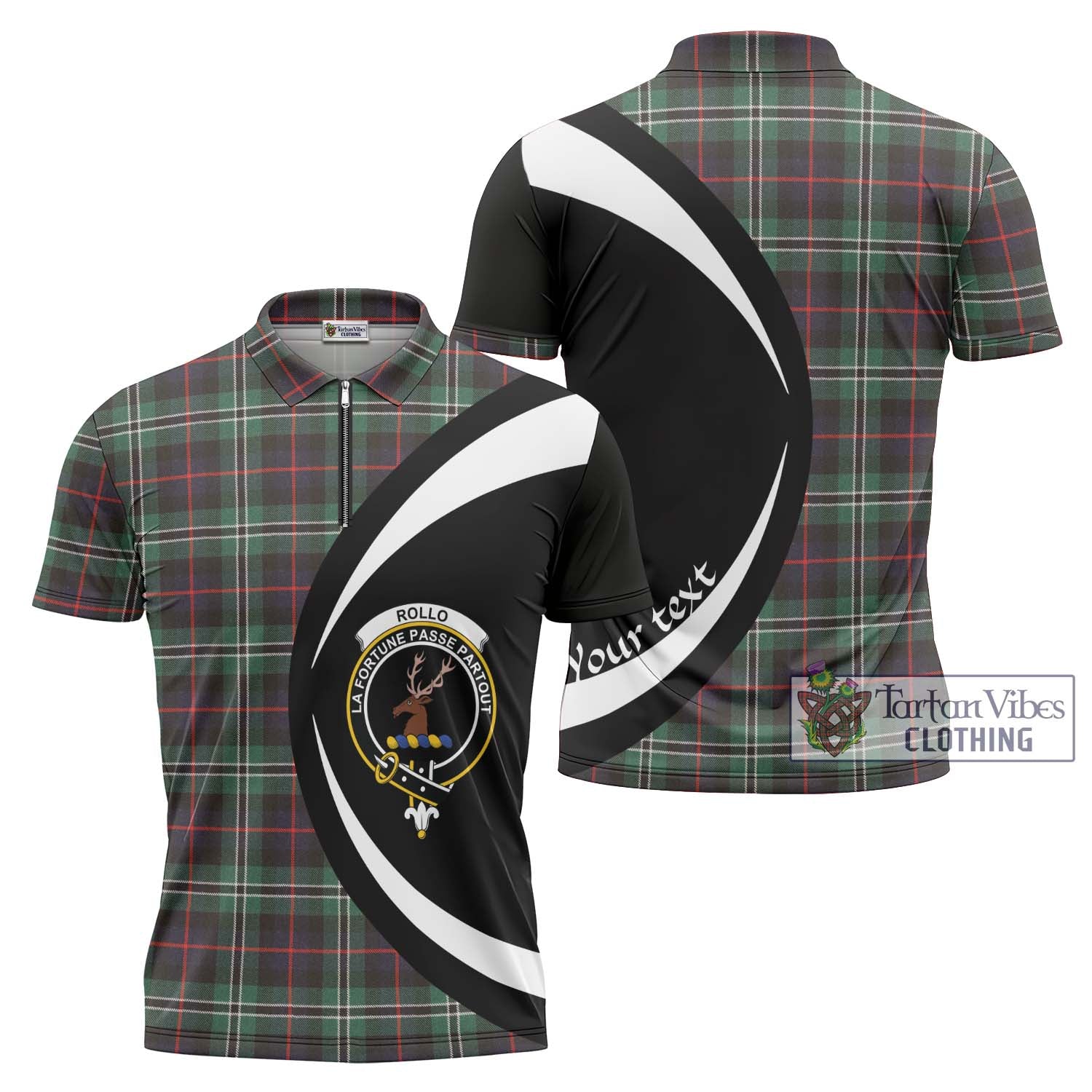 Rollo Hunting Tartan Zipper Polo Shirt with Family Crest Circle Style Unisex - Tartan Vibes Clothing