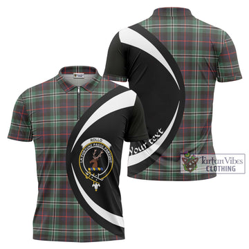 Rollo Hunting Tartan Zipper Polo Shirt with Family Crest Circle Style