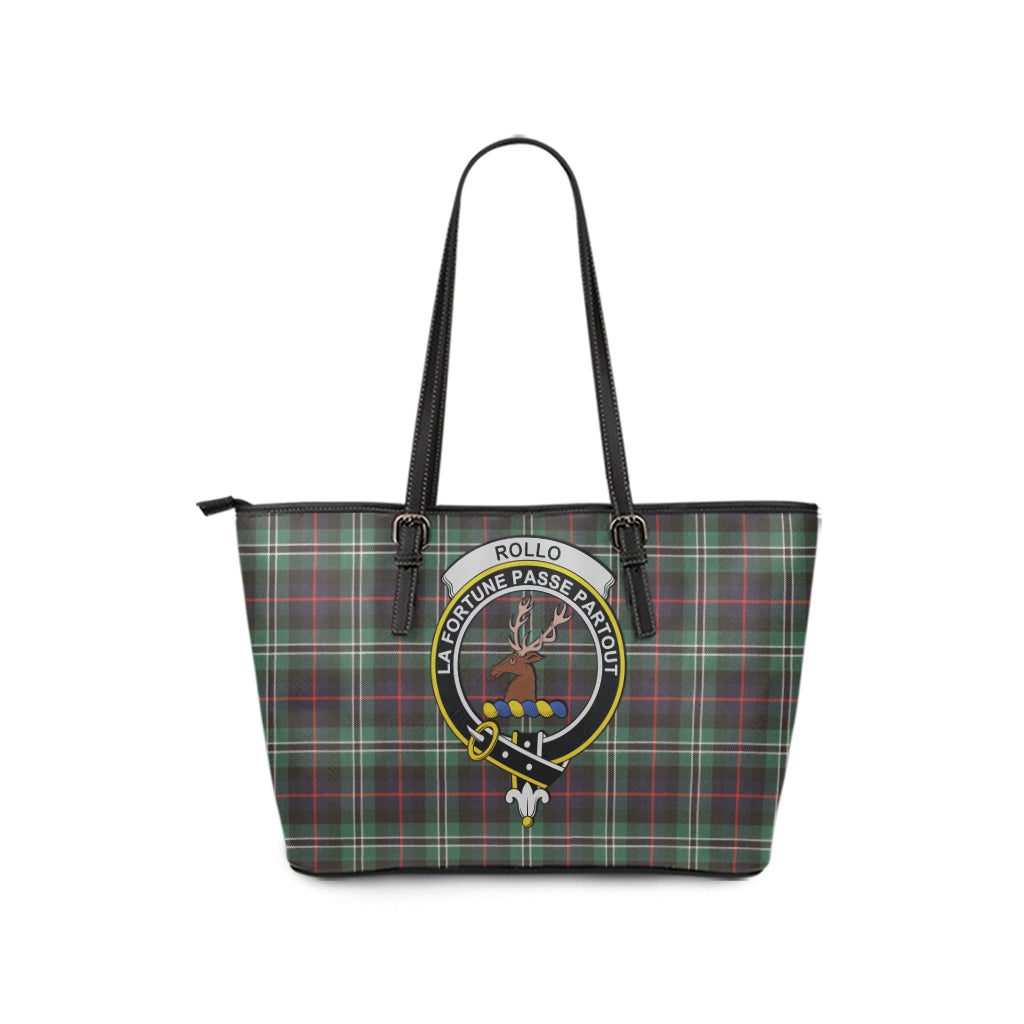 Rollo Hunting Tartan Leather Tote Bag with Family Crest - Tartan Vibes Clothing