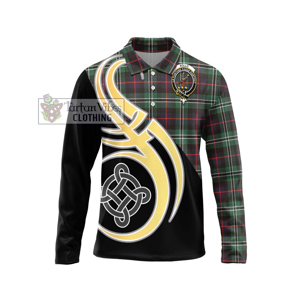 Rollo Hunting Tartan Long Sleeve Polo Shirt with Family Crest and Celtic Symbol Style Unisex - Tartan Vibes Clothing