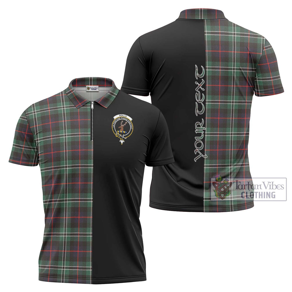 Rollo Hunting Tartan Zipper Polo Shirt with Family Crest and Half Of Me Style Unisex - Tartanvibesclothing Shop