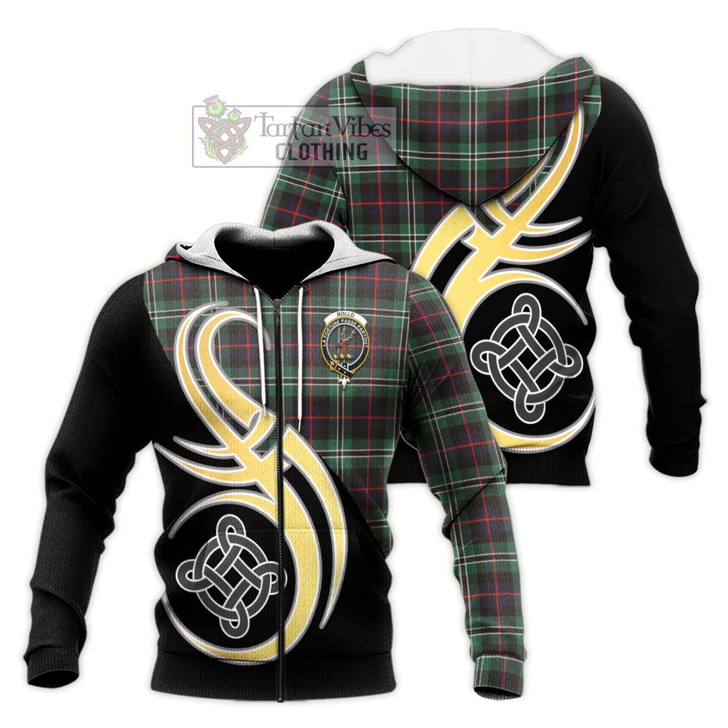 Rollo Hunting Tartan Knitted Hoodie with Family Crest and Celtic Symbol Style Unisex Knitted Zip Hoodie - Tartan Vibes Clothing