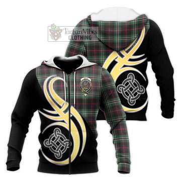 Rollo Hunting Tartan Knitted Hoodie with Family Crest and Celtic Symbol Style