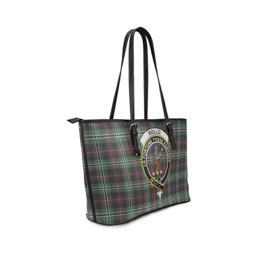 Rollo Hunting Tartan Leather Tote Bag with Family Crest - Tartan Vibes Clothing