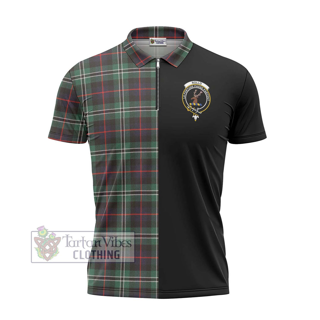 Rollo Hunting Tartan Zipper Polo Shirt with Family Crest and Half Of Me Style - Tartanvibesclothing Shop